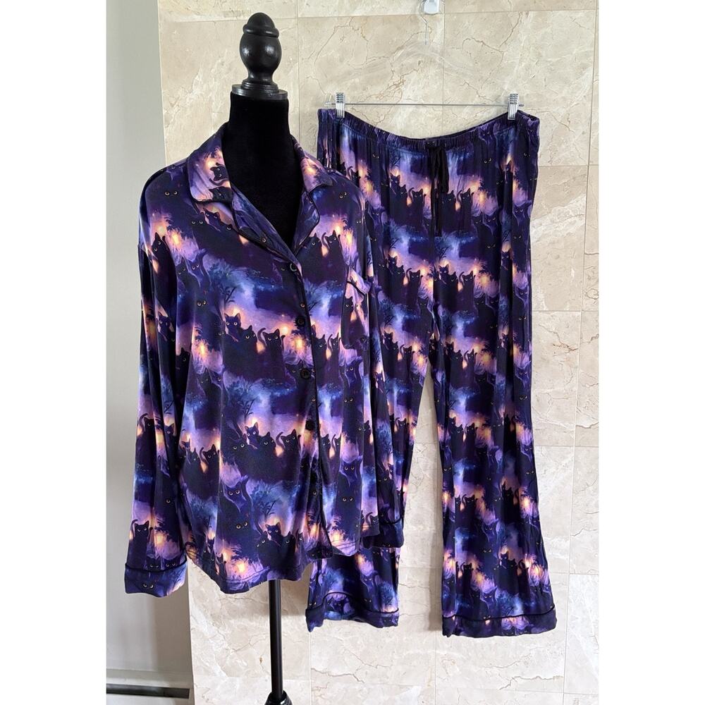 Little Snuggles Women’s Black Cats Pajama Set 3XL | Bamboo Buttery-Soft Lounge